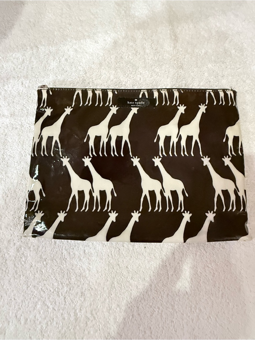 kate spade giraffe print pouch in brown and cream